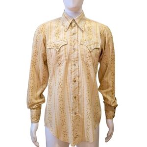70s Vintage H Bar C Western Button down yellow and cream western button up shirt
